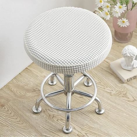 Housse de Chaise Stretch - Housse de Tabouret Rond - Blanc - 2 pièces - Tissu extensible (1/4)