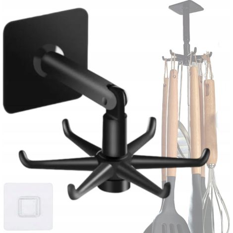 Percha autoadhesiva con ganchos giratorios de 360°, organizador de cocina. (1/5)