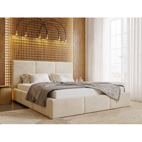 Lit rembourré avec rangement 180x200 velours beige Lincoln (1/5)