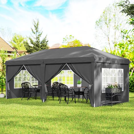 Tonnelle Barnum de Jardin Pliante 3x6m - Côtés Amovibles, Structure en Acier Renforcée, Sac de Transport Inclus, Gris Foncé