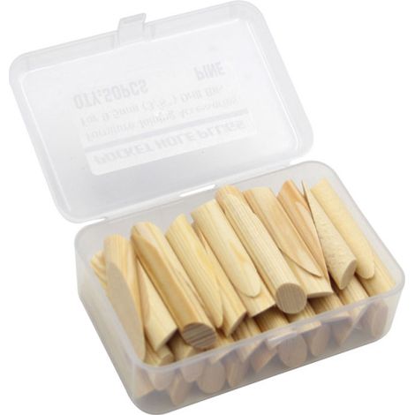 Lot de 50 bouchons en bois massif avec boîte de rangement. Bouchons en pin de 9,5 mm pour gabarit de perçage, accessoires d'assemblage pour le travail du bois et l'ameublement. (1/5)