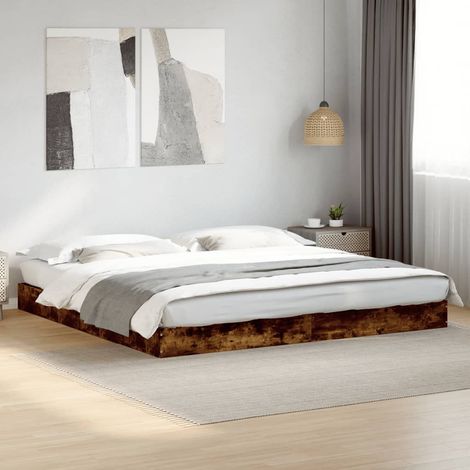 Bed Frame without Mattress Smoked Oak 180x200 cm Super King Engineered Wood vidaXL (1/5)