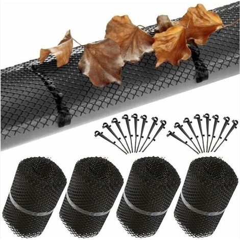 Dachrinnenschutznetz – 4er-Pack mit 60 Befestigungsclips – Maße: 6 m x 16 cm – Wetterfest – 16 cm x 6 m (1/4)