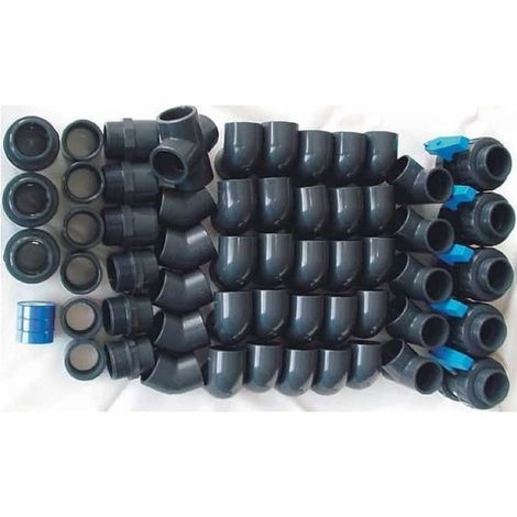 Kit plomberie piscine Ø 50 mm – Raccords PVC PN 16 bars norme CE – Vannes Easyfit VEE – 25 coudes 90° à coller – Astore