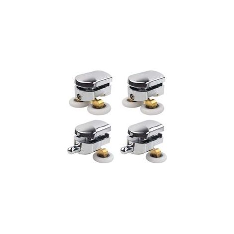Rodillo para puerta de ducha, 4 rodillos dobles para puerta de ducha, rodillos deslizantes, rueda de repuesto para mampara de ducha con orificio de vidrio de 14 mm