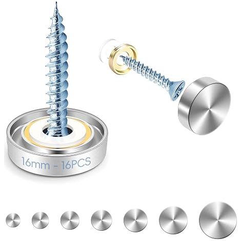 Vis à Miroir Cache Vis Inox Clous Cache Acier Inoxydable avec Capuchons et Rondelles pour Miroirs Plaques de Bain Douche Armoires Tables Panneaux en Verre Meubles (1/5)