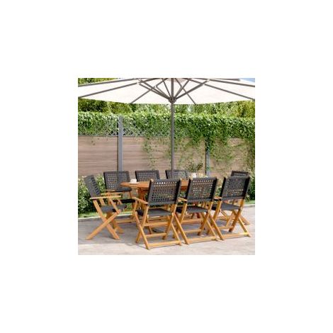 Chaises de jardin pliantes lot de 8 noir poly rotin bois massif (1/5)