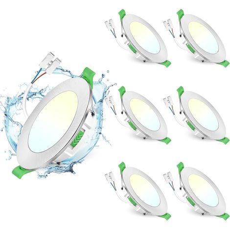 Lot de 6 Spot LED Encastrable 75-90mm, 7W Spots de Plafond Encastre Extra Plat 2700K/4000K/6500K Réglable, Intensité variable IP44 Spot Salle de Bain LED pour Salon Cuisine, Rond Blanc