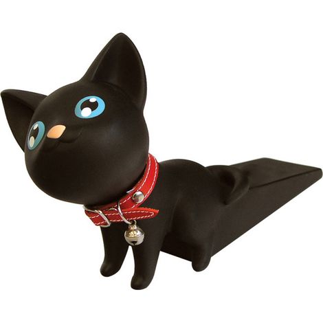 Cale-porte décorative en forme d'animal mignon, sans perçage, pour la maison ou le bureau, chat noir (1/5)