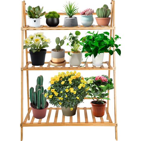 Soporte de Bambú para Plantas, Estantería para Macetas Flores con 3 Niveles,Estante de Plantas de Flores Soporte 70x40x96cm (1/5)
