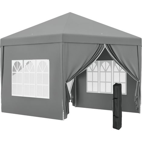 Gazebo pliant d'extérieur 3x3 m avec 4 panneaux latéraux. Fabriqué en acier et en tissu Oxford gris clair.