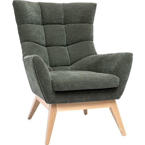 Poltrona scandinava effetto velluto kaki e legno BRODY