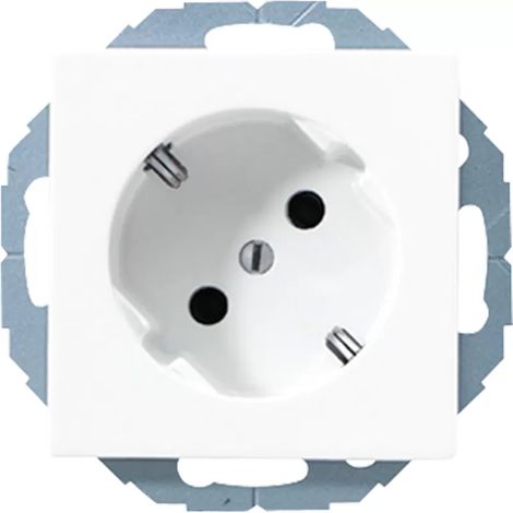 Jung SCHUKO®-Steckdose 45°, 16 A 250 V , SAFETY+, mit nicht geerdetem Tragring, Duroplast, Serie AS/A, alpinweiß A 520-45 KI WW (1/2)