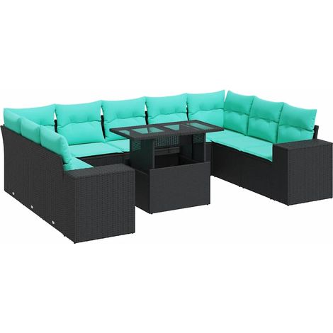 Maison Exclusive - Set Divani Giardino 10pz con Cuscini Nero in Polyrattan Acacia (1/5)