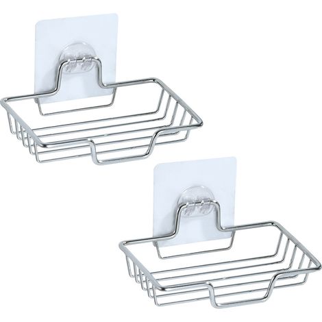2 porte-savon mural Divers accessoire de portail, acier inoxydable, sans perçage, pour douche et lavabo, usage camping-car (1/5)