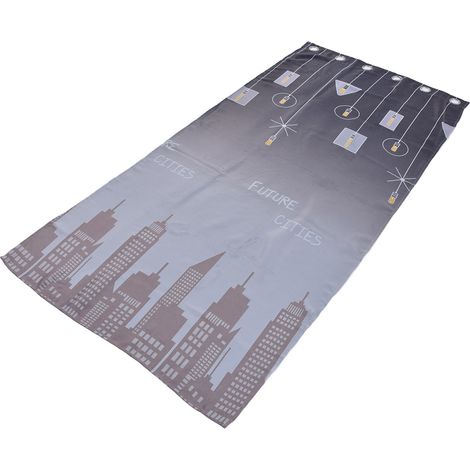 Rideaux courts en polyester à motif paysage urbain, occultants, pour la décoration de la chambre à coucher, gris (1/5)
