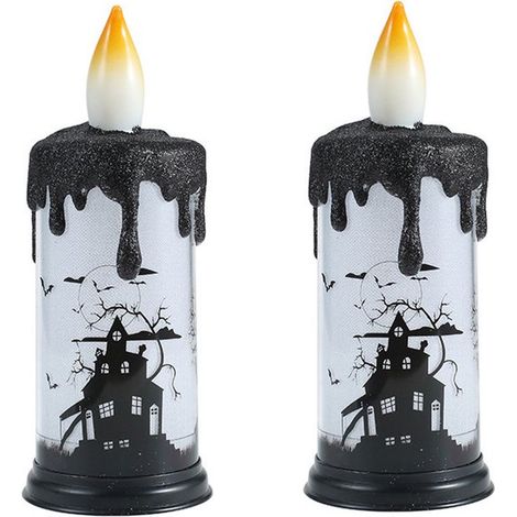 Juego de 2 velas de Halloween, Velas sin llama para Halloween, Iluminación LED a pilas, Ideal para Halloween, galas y fiestas, Color negro (1/5)