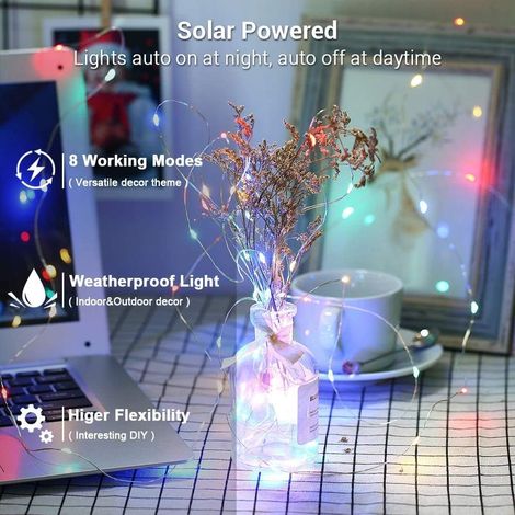 Guirlande Lumineuse Solaire - 24 M - 240 LED - Filaire Cuivre - Étanche IP65 - 8 Modes - Pour Extérieur Jardin Balcon Terrasse Mariage Décoration (1/5)