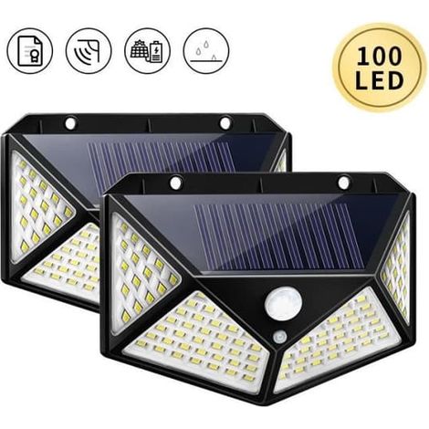 Lot de 2 lampes solaires d'extérieur OEMG avec détecteur de mouvement, étanches et sans fil, pour éclairage de sécurité de jardin (noir). (1/4)