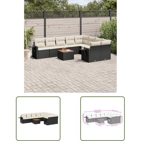 The Living Store 10-tlg. Garten-Sofagarnitur mit Kissen Schwarz Poly Rattan - Gartenmöbel Set - PE-Rattan Möbel - Outdoor Lounge - Esszimmergarnitur - Balkonmöbel (1/3)