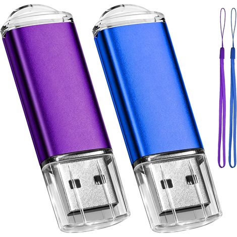 Cle USB 64 Go, Clé USB 2.0 Flash Drive Stockage Disque Mémoire Stick avec Cordes, Ensemble de Deux, Bleu/Violet (1/5)