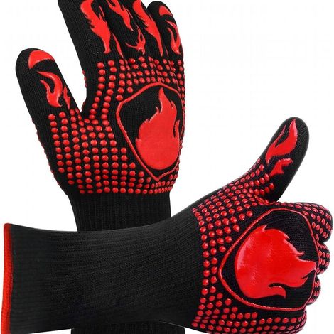 (1 paire) - Gants de barbecue rouges, résistants à la chaleur jusqu'à 800 °C, universels, antidérapants et résistants à la chaleur. (1/5)