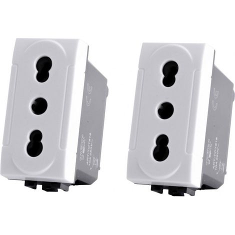 Set 2 Presa bipasso bivalente 10-16A compatibile living light international air prese modulo cassetta 503 bianco (1/4)