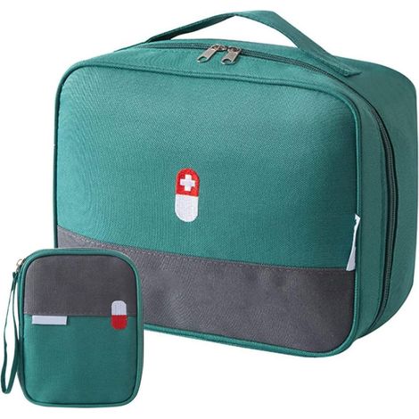 Medikamententasche 2er Set, Erste Hilfe Reiseapotheke, Grün, Wasserfest
