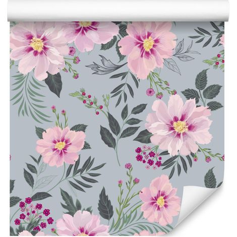 Precioso papel pintado con flores en plena floración para salón y dormitorio, 50x1000 cm. (1/5)