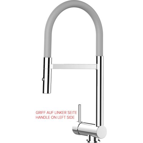 Unterfenster Wasserhahn Vorfenster Umklappbar 6 CM Verchromt Kuechenarmatur mit 360 schwenkbarem Grau Auslauf und abnehmbare 2 strahl Handbrause - LINKER HEBEL