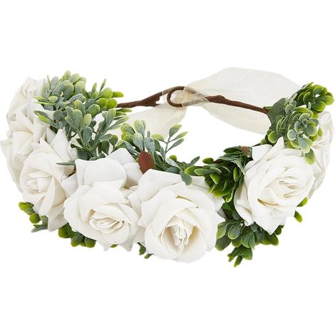 Collier de Fleurs pour Chien Bandeau Floral Blanc Réglable Couronne de Fleurs Nœud pour Femme Animal de Compagnie Chat Chien (1/5)