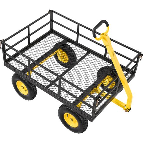 Mophorn Carro de Jardín con Capacidad de Carga de 544 kg, Ideal para Transporte de Leña y Materiales, Ruedas Todoterreno, Laterales Desmontables, Mango Giratorio, Estructura de Acero, Amarillo y Negro (1/5)
