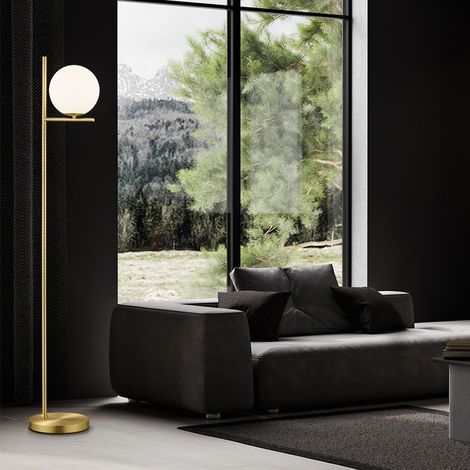 Lampadaire salon ball lampadaire ball blanc lampadaire métal laiton, verre, interrupteur au pied, 1x douille E14, LxH 25x150 cm (1/5)