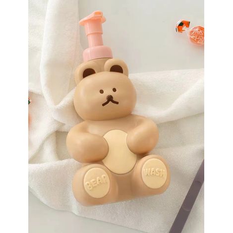 Flacon moussant mignon en forme d'ours, de conception coréenne, avec pompe distributrice pour nettoyant visage, gel douche et savon pour les mains, couleur thé au lait. (1/5)