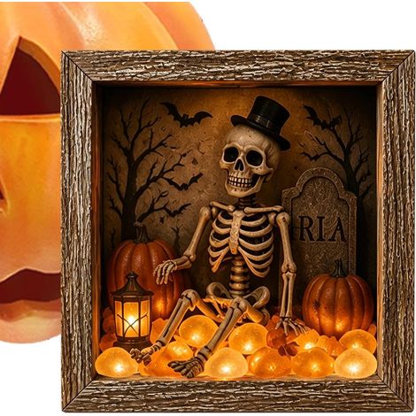 Gerahmtes Meerglasbild DIY leuchtendes LED-Erinnerungsbox-Deko-Set 21,5 x 21,5 x 3,7 cm Beleuchteter Halloween-Tischmittelpunkt für Kaminsims Esstisch Zuhause Erntefest-Party Einweihung (1/5)