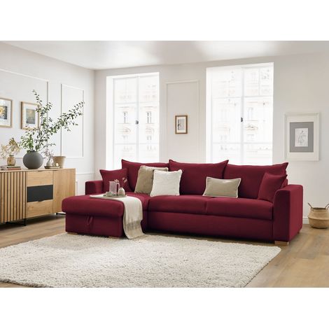 BOBOCHIC - Canapé d'angle réversible convertible ouverture express AUGUSTIN tissu bouclette 140x200 Rouge (1/5)