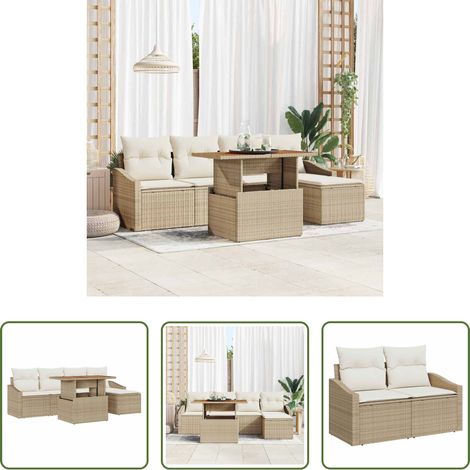 Mobilier extérieur - Ensemble de salle à manger pour jardin 6 pcs Beige et crème (1/5)
