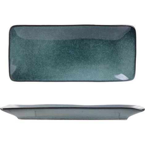 Set de 2 plats rectangulaire en céramique au grés du temps bleu (22x10cm) - GALET (1/3)