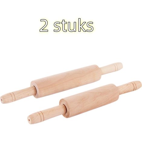 Rouleau à pâtisserie en 2 parties non peint de 38 cm pour étaler la pâte à raviolis couleur bois (1/5)