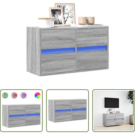 Armoire TV murale - Meuble TV mural avec lumières LED sonoma gris 80x31x45 cm (1/5)