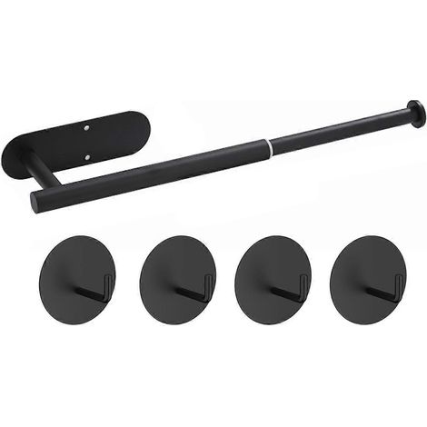 Porte-serviettes mural extensible sans perçage, à coller, pour salle de bain et cuisine, noir. (1/5)