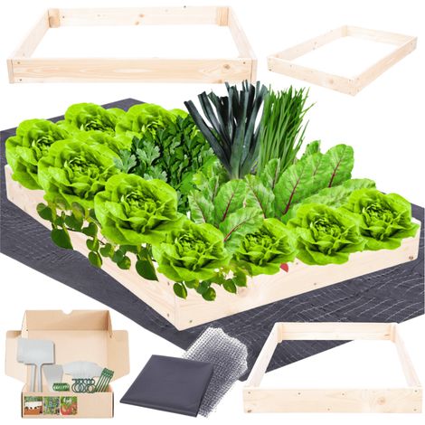 MODO24 ZP09 Carré potager surélevé en escalier modulable, bois de pin, herbes/légumes, jardin/terrasse/balcon, 9x90x80 cm, naturel