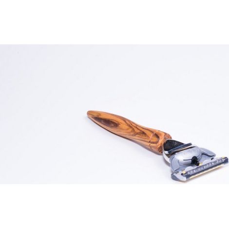 Rasoir Manuel de Rasage Humide avec Manche en Bois d'Olivier et Lame Interchangeable 13 cm - PANGIVO