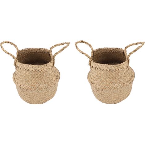 Lot de 2 paniers à plantes en jonc de mer, tissés à la main, naturels et pliables, pour ranger les pots ou décorer un pique-nique. (1/5)