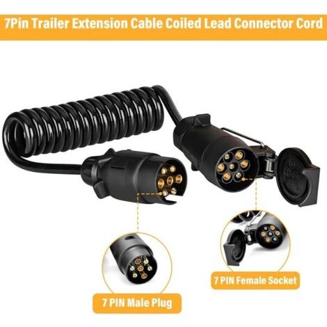 NALOOKAMIC Prise Remorque 7 Broches 12V, Faisceau Remorque 7 Broches à 7 Broches 2m, Adaptateur Prise Remorque pour Camion RV Caravane - Noir
