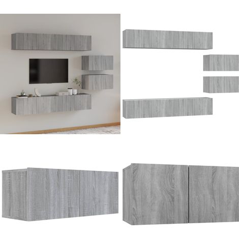 Ensemble de meubles TV 6 pcs Sonoma gris Bois d'ingénierie - Ensemble de meubles TV - Bois d'ingénierie (1/5)