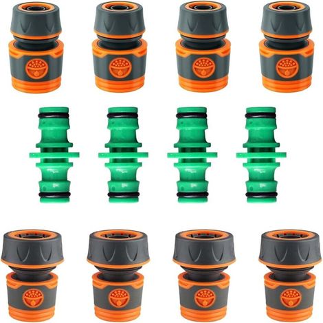 12 Connecteur Tuyau Arrosage, Raccord d'Arrosage 19mm 25 mm, Rapide Arrosage 1/2 in Rapides 3/4 in, Raccords Bidirectionnels Plastique Set - (1/5)