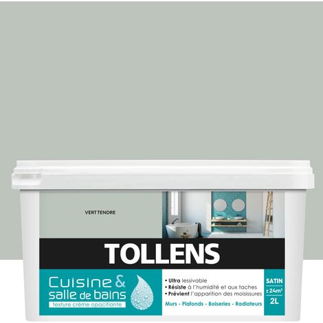Peinture Cuisine Et Salle De Bain - Ultra Résistante - Tollens - Pour Murs, Boiseries, Radiateurs - Vert Tendre - 2L = 24m2