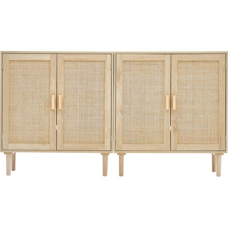 Mophorn Ensemble de 2 armoires de rangement en rotin, 4 portes magnétiques, étagères réglables, buffet pour couloir, salon, finition bois naturel