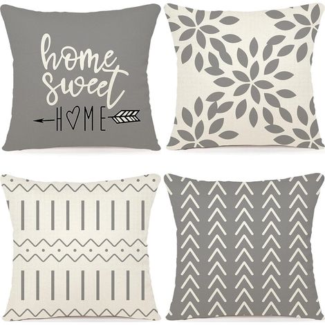 Lot de 4 Housses de Coussin 45x45 cm, Taies d'Oreiller Décoratives en Lin pour Canapé, Voiture et Lit, Gris Moderne 18x18 pouces (1/5)